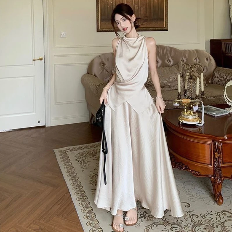 

Женский летний комплект из двух предметов: топ без рукавов и юбка, для официальных мероприятий, в стиле Y2K, 2026