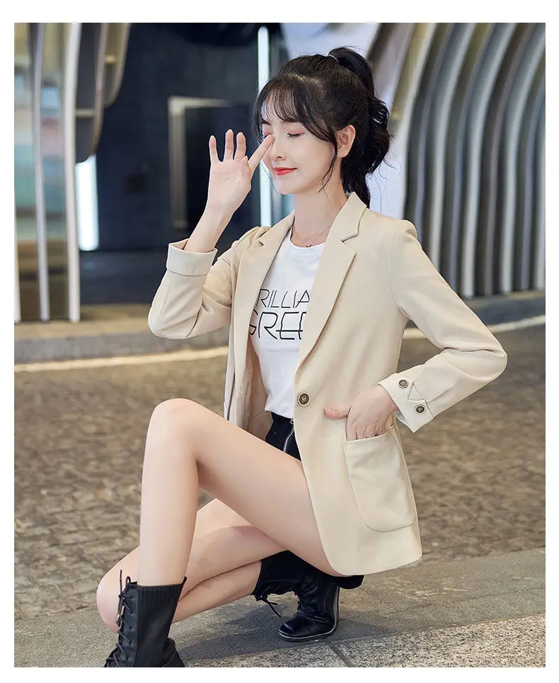 

Women Blazer Leg Graffiti Two-Color Weave Causal Embroidered Flares Colorblock Hatless Edge Splice Thick Long-Sleeve Y2K