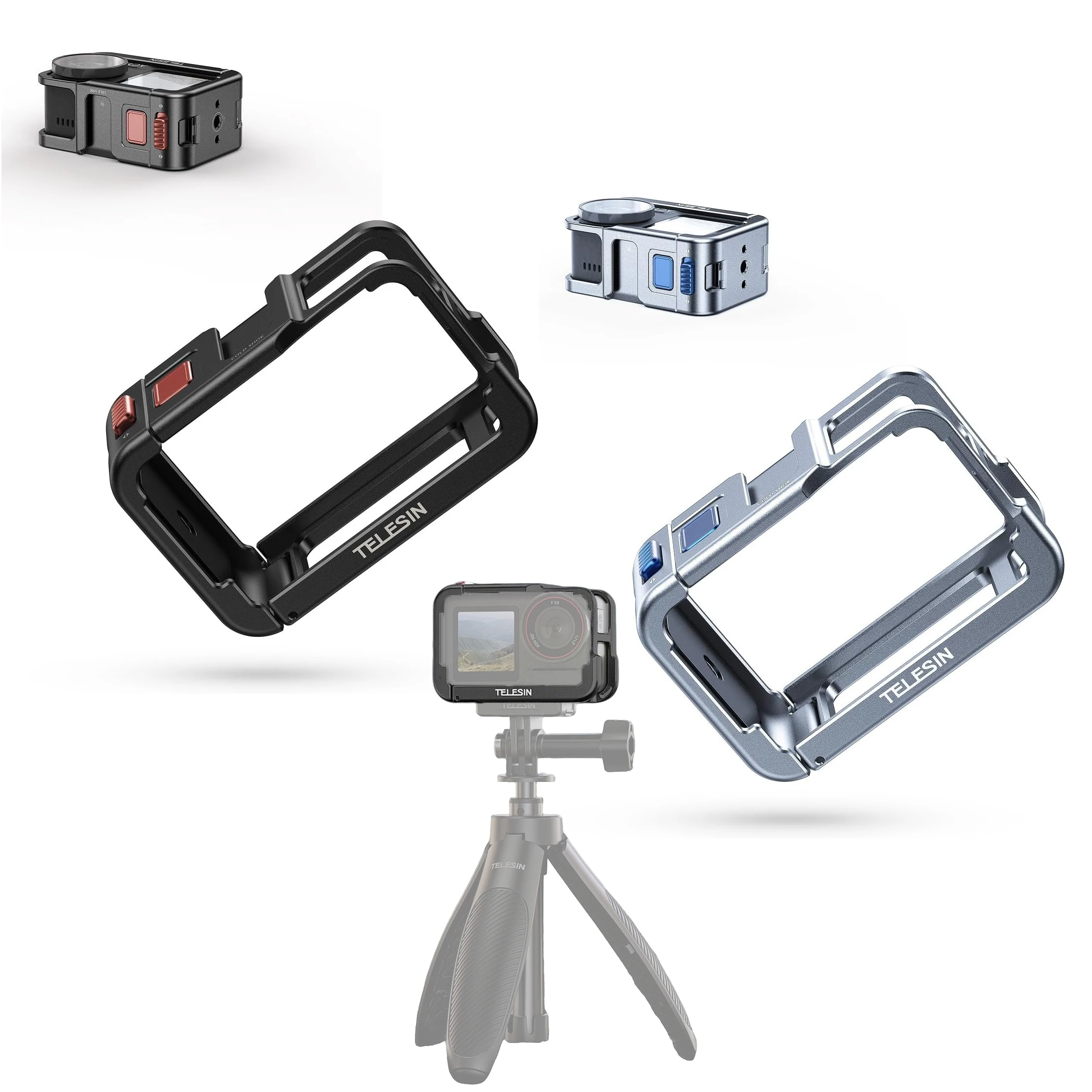 

TELESIN Ultra-Light Camera Cage for DJI Action 5 Pro 4 3, Metal Protective Frame Video Rig with Cold Shoe, Shutter Button