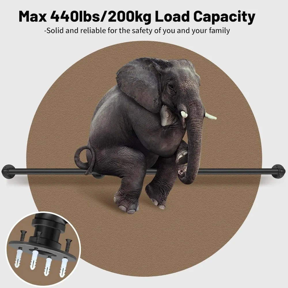 درابزين الدرج الصناعي المثبت على الحائط، بطول 10 أقدام، 1.3 متر للسلالم الداخلية، فولاذ مجلفن أسود، قضبان إمساك آمنة