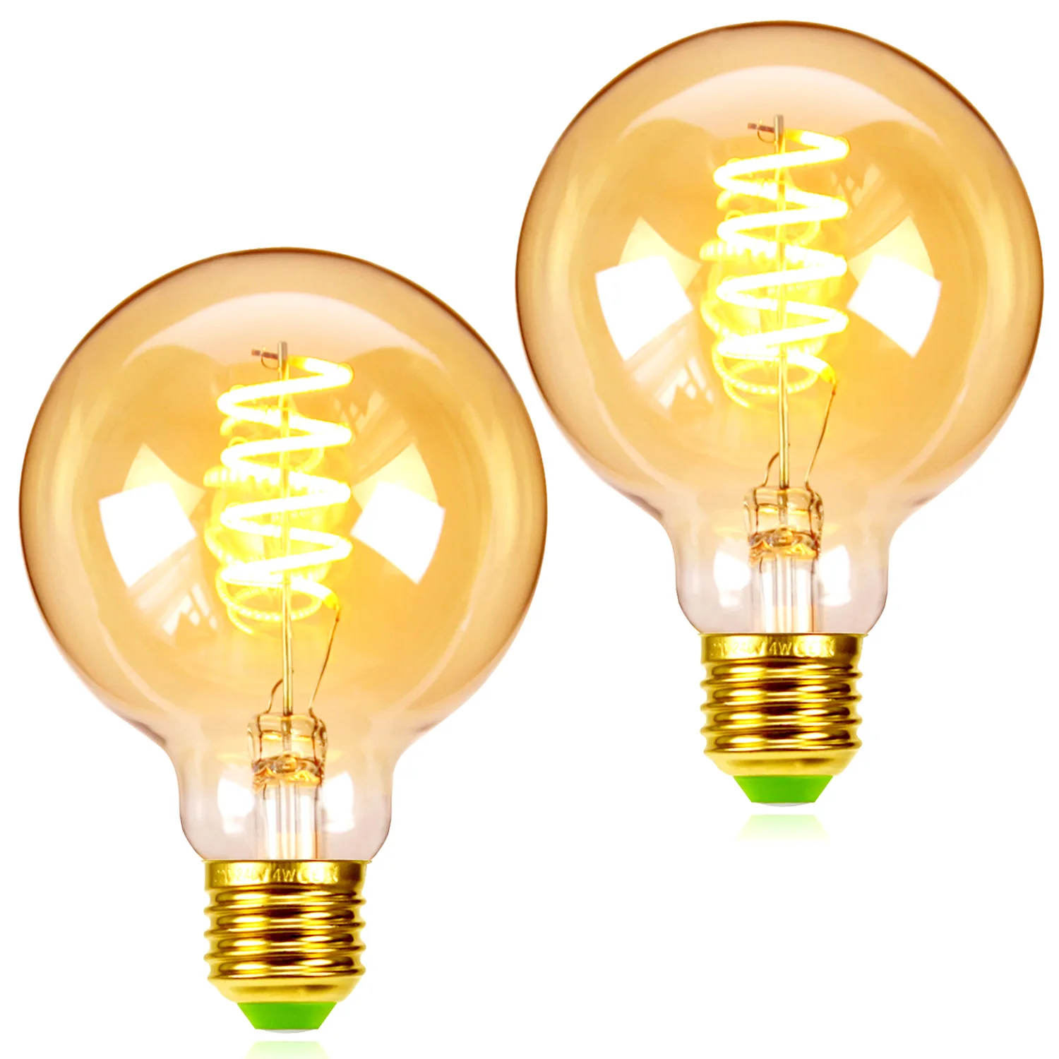 

TIANFAN 2-Pack Vintage G80 Spiral LED Filament Edison Bulb Dimmable 4W Amber Glass Retro Antique Style 110V 220V E26 E27