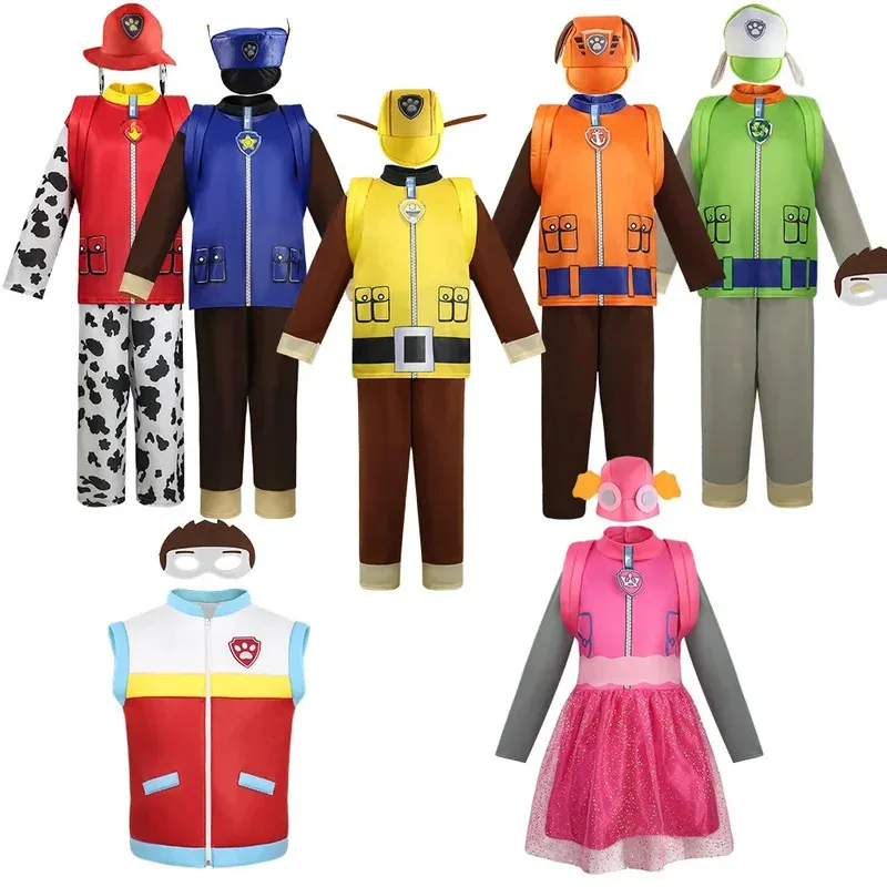 PAW Patrols Kids Children Marshall Chase Rubble Rocky Cosplay Costume Carnival Cos Skye Party Dresses Halloween Clothing Gift