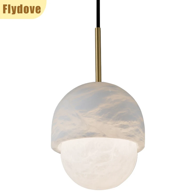 Spanish Restaurant Marble Brass LED Pendant Light Minimalist Design Bedroom Bar Counter Bedside Single Head Hanging Line Light