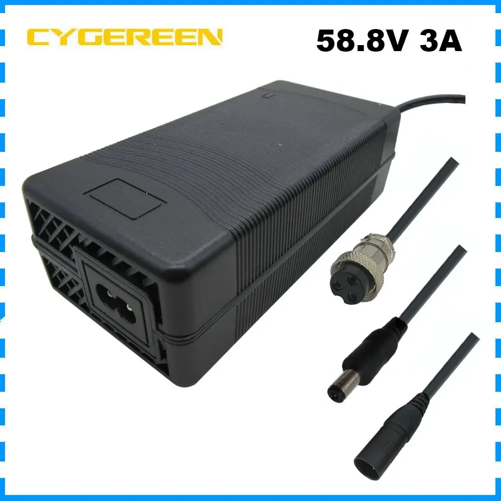 52V Li ion Battery Charger 58.8V 3A DC 14S 51.8V 52 V Lithium Charger with fan XLRM GX16 Connector