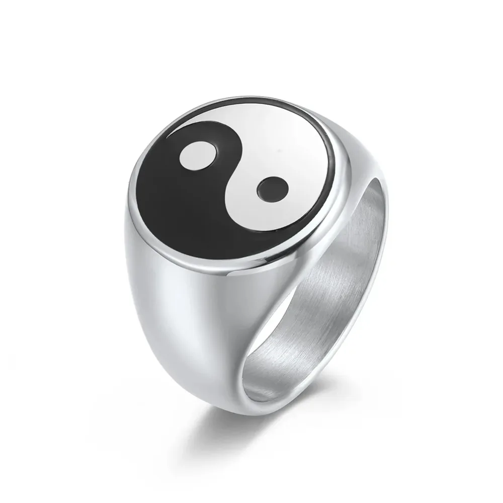 Chinese Style Taoism Yin Yang Rings Gossip Taiji Diagram Ring for Men Stainless Steel Jewelry