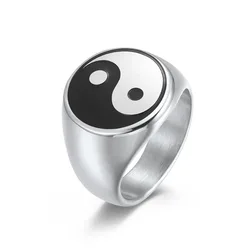 Chinese Style Taoism Yin Yang Rings Gossip Taiji Diagram Ring for Men Stainless Steel Jewelry