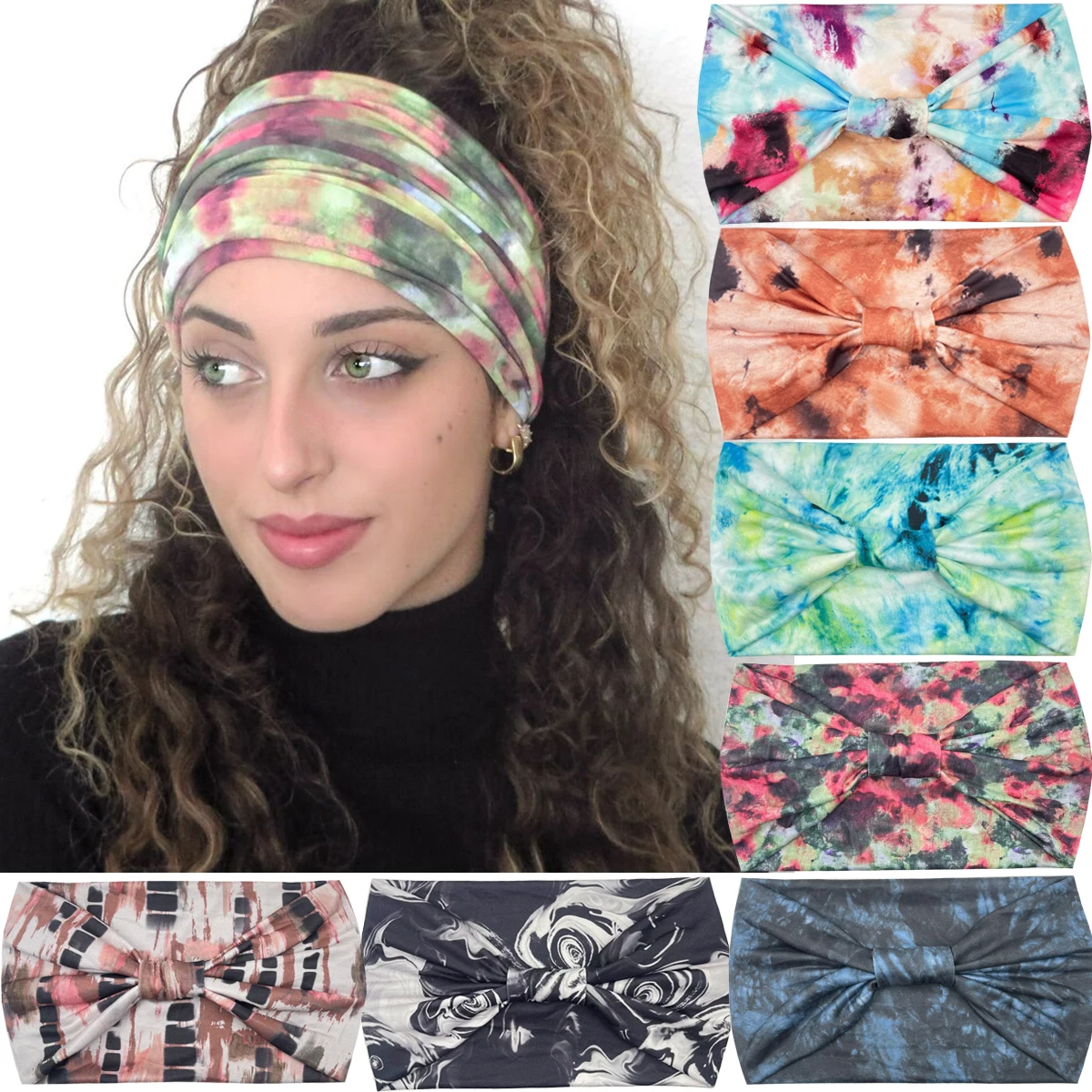 Tie-dye Headband For Women woman Elastic Hairbands Width Hair Band Fashion Bandanas Yoga Headwear sports Turbans accessories New