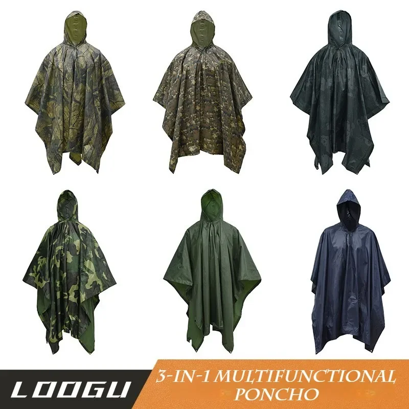 Outdoor Cycling Raincoat Camouflage Multifunctional One-piece Raincoat, PVC Material Raincoat Can Be Used for Camping Floor Mats