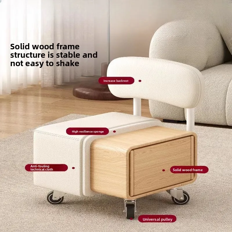 Multifunctional Living Room Storage Stool, Swivel Wheels Seated Sofa Foot Stool, Entryway Shoe Changing Bench with Storage
