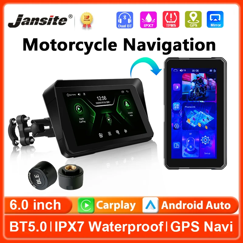 Tragbarer 6-Zoll-Motorrad-Carplay-Bildschirm GPS-Navigation BT5.0 Digitaler Armaturenbrett-Monitor Bildschirmrotation IPX7 Wasserdicht