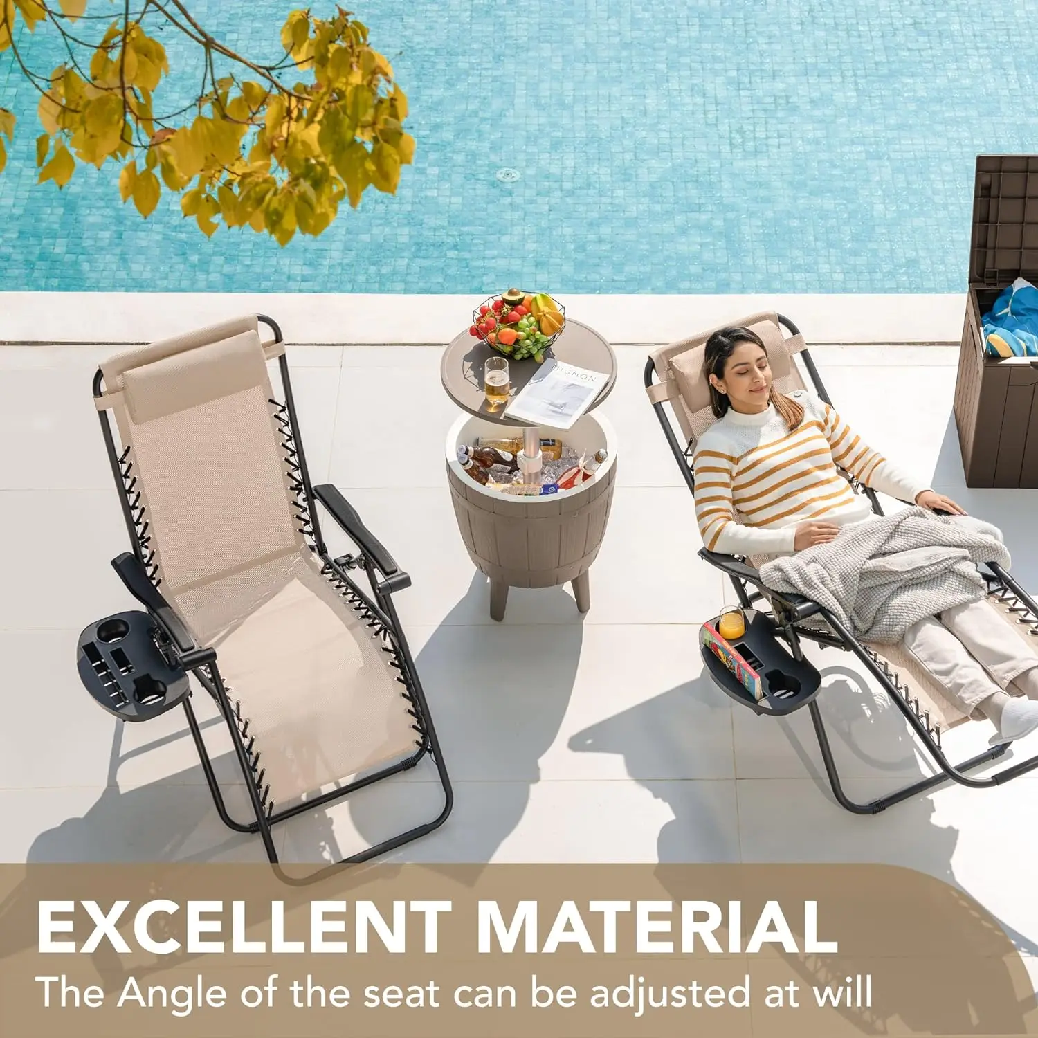 Pátio Zero Gravidade Dobrável Cadeira Reclinável ao ar livre Cadeiras Dobráveis, Lado da Piscina Usando Lawn Lounge Chair com Travesseiro, Conjunto de 2