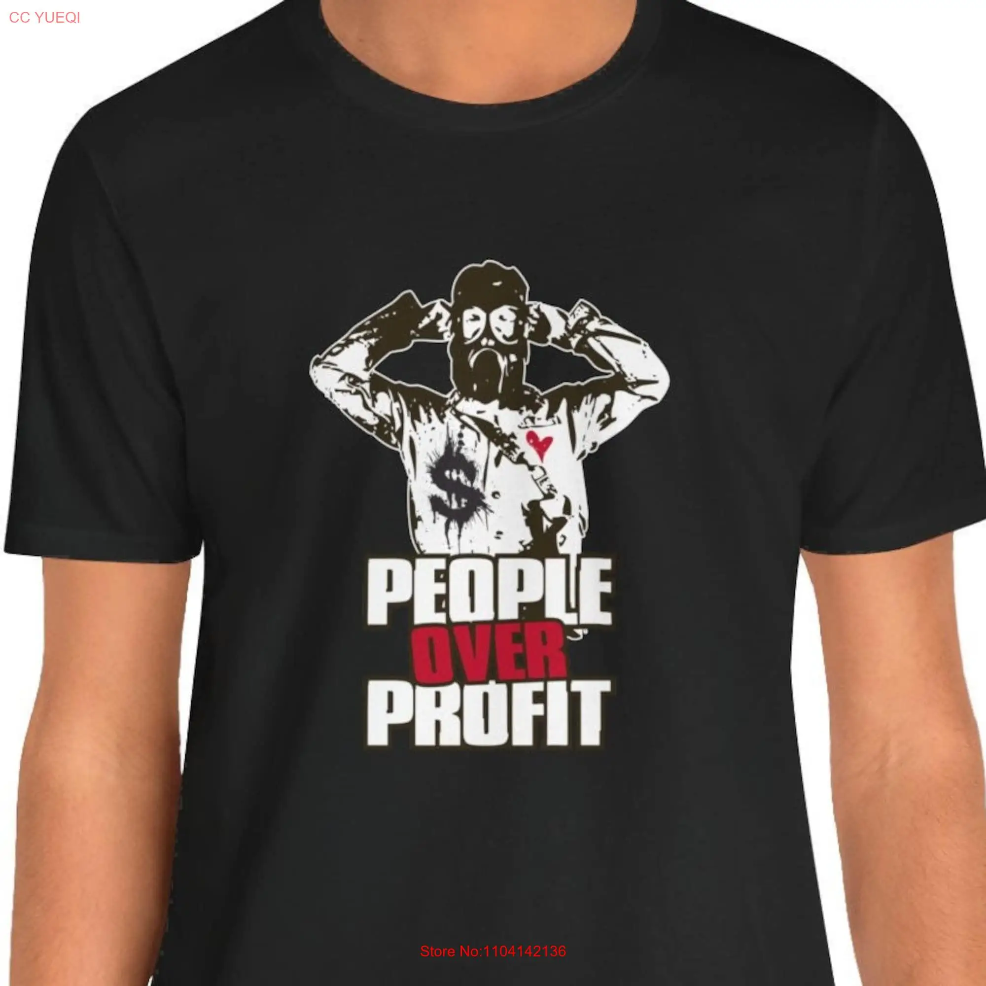 People Over Profit Street Art Jersey  T Shirt Banksy Graffiti Style Gas Mask Anarchist Human Rights Cool Stencil Look