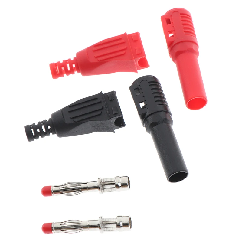 2Pcs/pair Red and Black 4mm Male Right Angle Insulation Wire Solder Type DIY Banana Plug Connector Multimeter Test