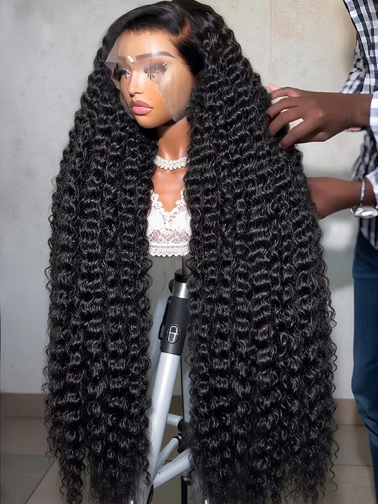 

250% Плотность 40 46 дюймов Глубокая волна 13x6 HD Парик фронта шнурка Бразильские человеческие волосы для чернокожих женщин Вьющиеся бесклеевые кружевные длинные парики боб