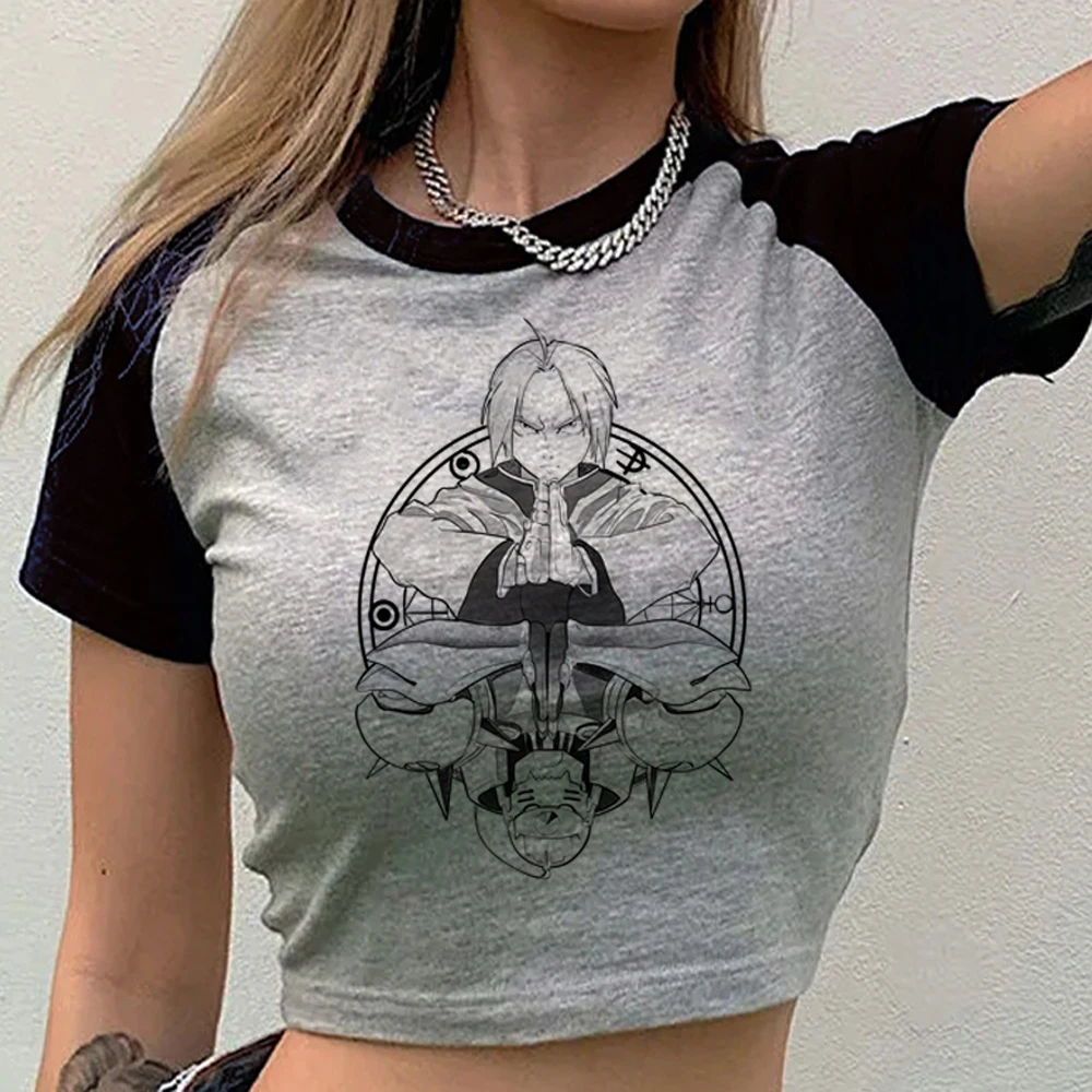 Fullmetal Alchemist Crop-Top für Mädchen, Goth-Scene, Japan, lustiges T-Shirt aus den 2000er Jahren, Streetwear, Vintage, Gyaru, Emo, Kawaii – Detail 5