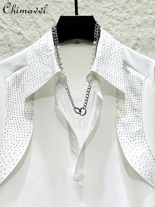 2025 Autumn New Fashion Light Luxury High-end Heavy Rhinestone Shirt Men's Unique Design Long Sleeve Loose Handsome Shirt Top