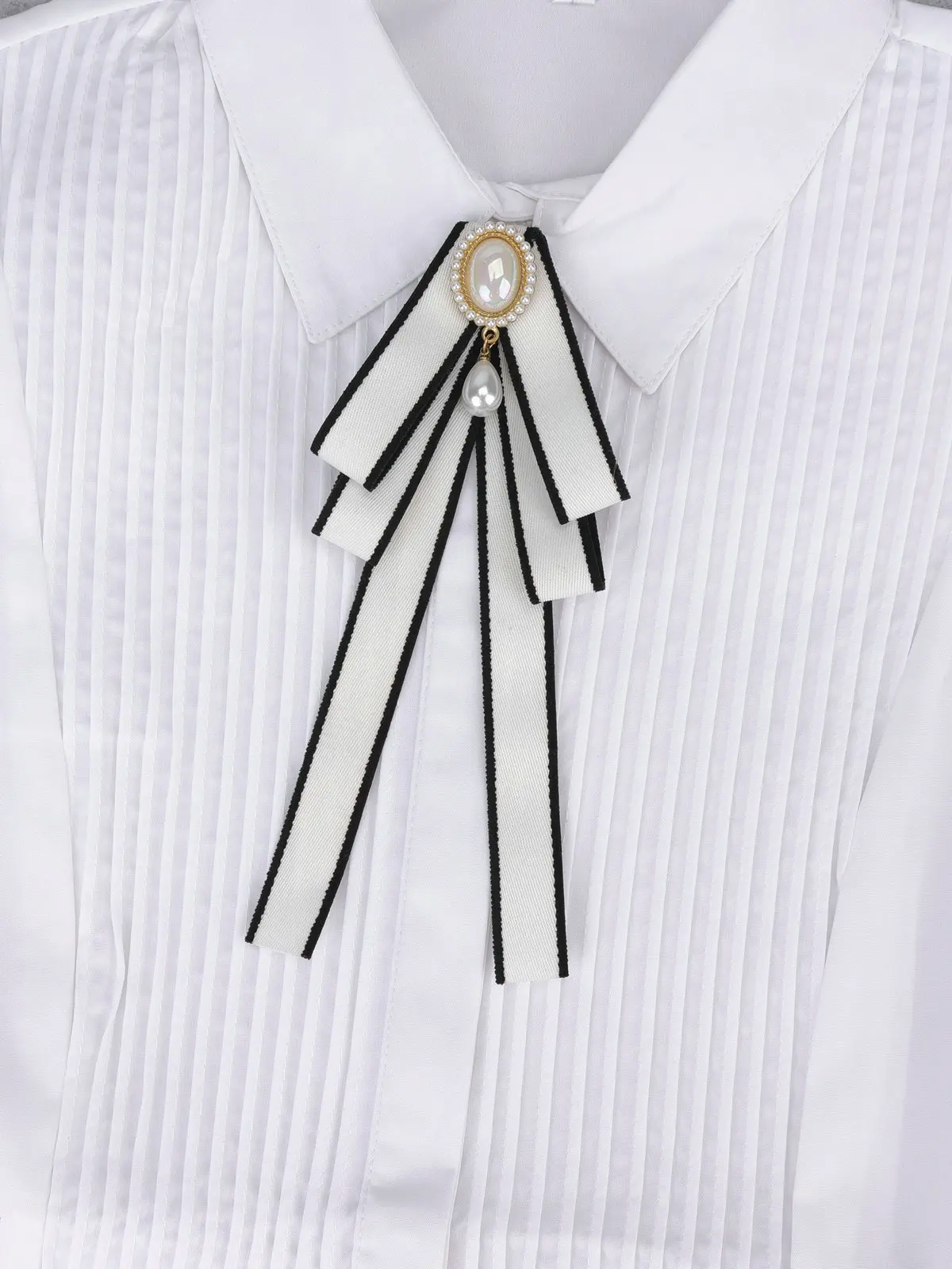 Women Vintage Elegant Men Boys Neck Tie Brooch Imitation Pearl Jewelry Ribbon Bow Tie Corsage Shirts Collar Clothes Accessorries