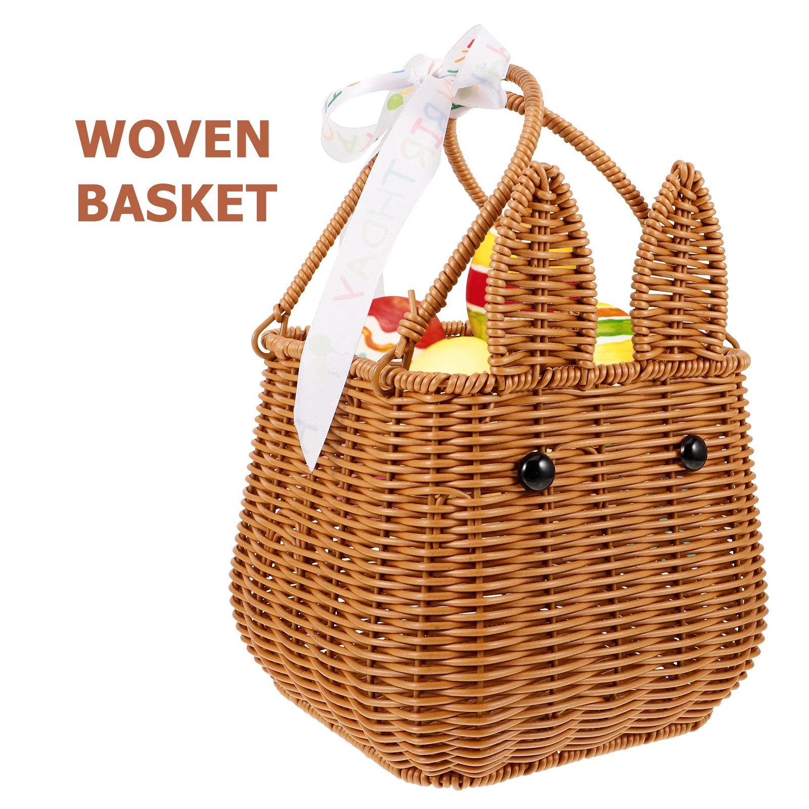 

Cute Bunny Ear Woven Flower For Easter Decorative Storage Organizer Handheld Gift Basket Portable Picnic Basket Wedding Flower