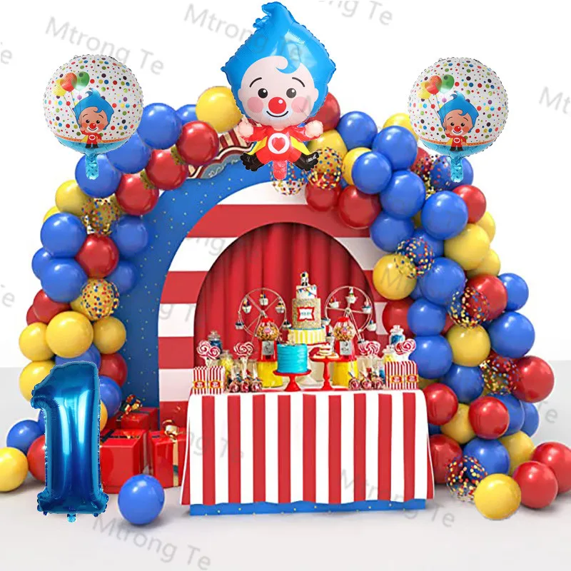 1set Plim Clown Foil Number Balloons Blue Latex Air Globos Children Baby Shower Birthday Party Decorations Kids Inflatable Toys