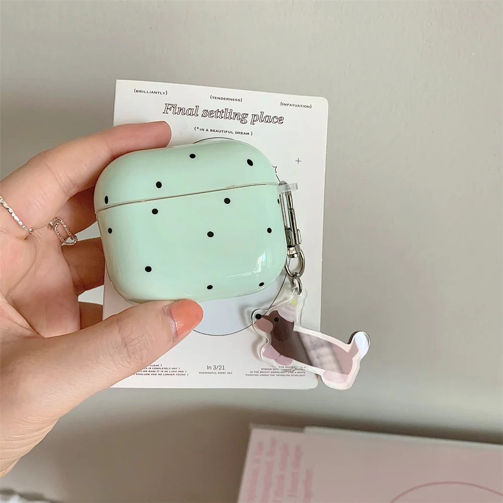 Funda de auriculares verde menta para AirPods 1, 2, 3, funda protectora para Airpod Pro 2, funda bonita con cadena colgante de gato y perro, caja blanda, nuevo