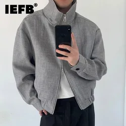 IEFB Stand Collar Short Jacket Zipper Silhouette Minimalist Couple Jackets 2024 Autumn New Trend Korean Men Clothing 9C6980