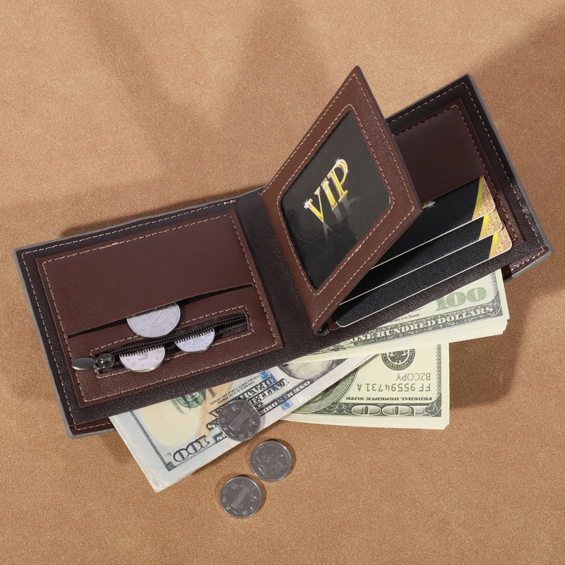 محفظة جلدية قصيرة بلوري للرجال - سعة كبيرة مع فتحات متعددة، وجيب للعملات المعدنية وحامل صور، ومحافظ رجالية صغيرة الحجم