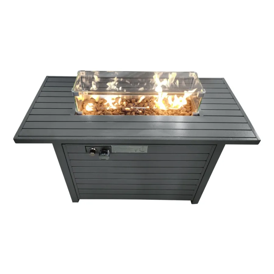 

Outdoor fire pit table for patio use, steel material, black color, weather-resistant and includes lid