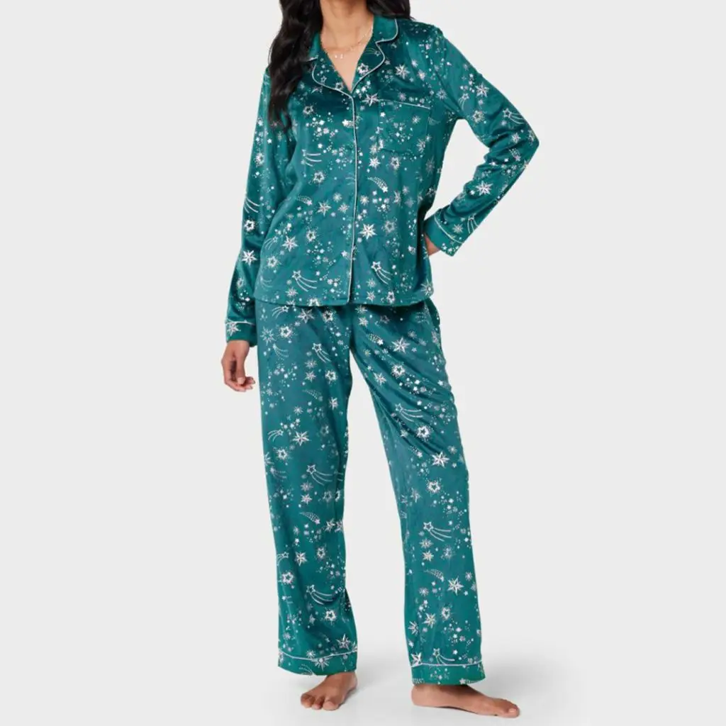 HEZIOWYUN Women's Christmas 2Pieces Loungewear Pajama Sets Lapel Collar Button-down Shirt Tops + Elastic Waist Pants Sleepwear