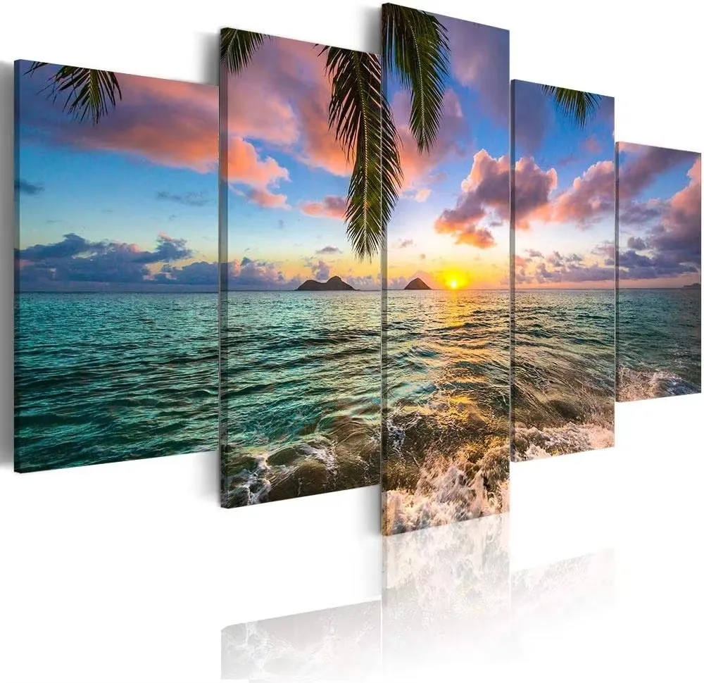 No Framed Canvas 5 Pcs Sunset Sea Wave Beach Seascape Wall Art Posters Pictures Home Decor Multi 13 For Living Room Paintings