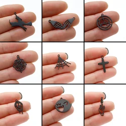 Gothic Halloween Black Cross Witch Pendant Charm For Women Diy Stainless Steel Charm Necklace Punk Jewelry Accessories Trinket