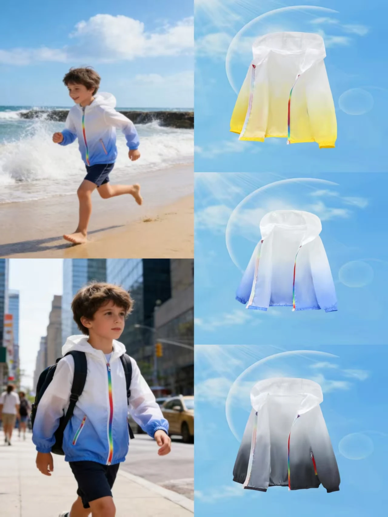 New Summer Style Boys' lightweight and anti Roll Clothes, Fashionable Solid Color Hooded Jacket, Children's Clothing