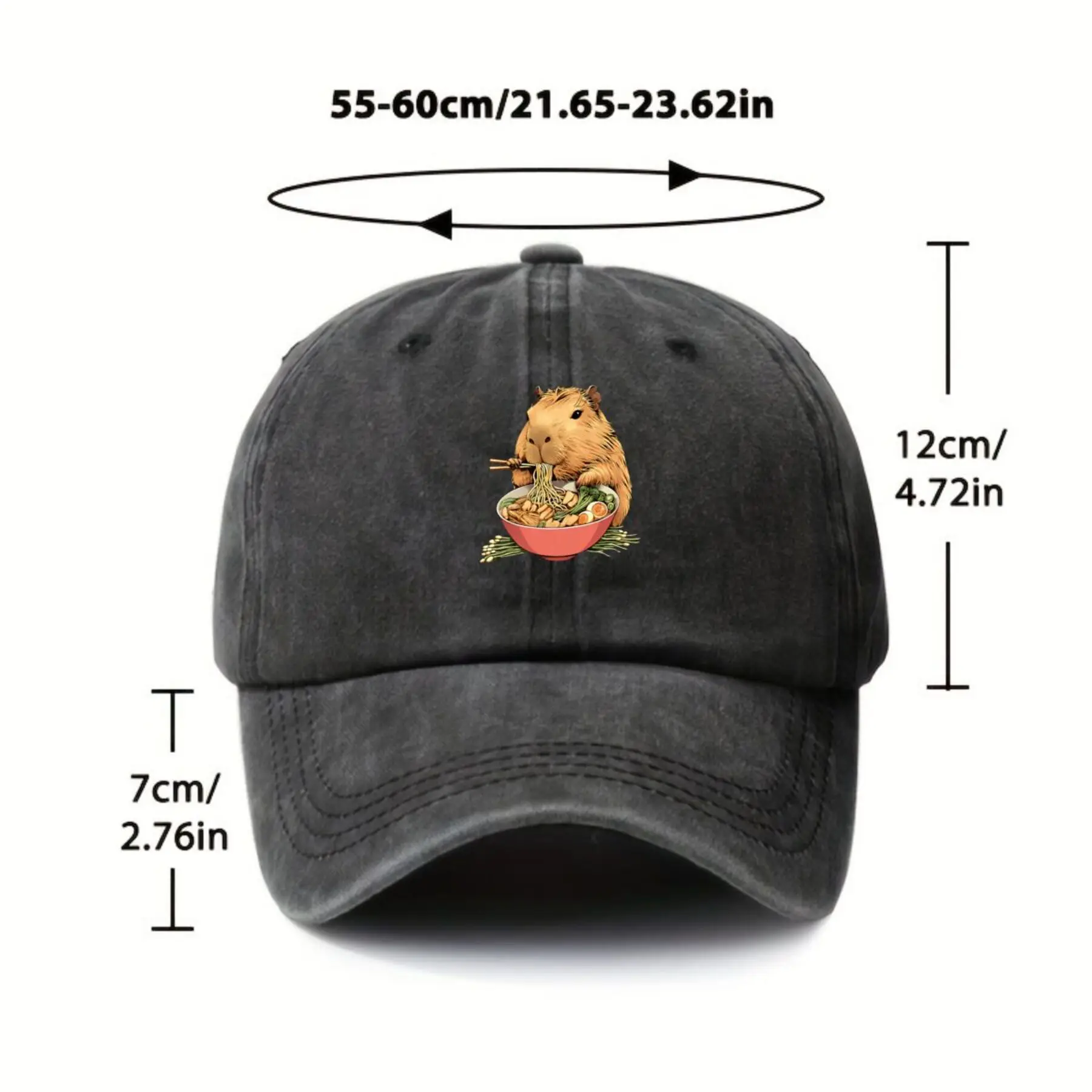 Capybara Eating Ramen Bowl Retro Washed Baseball Cap Unisex Casual Distressed Cap for Daily Outdoor Wear