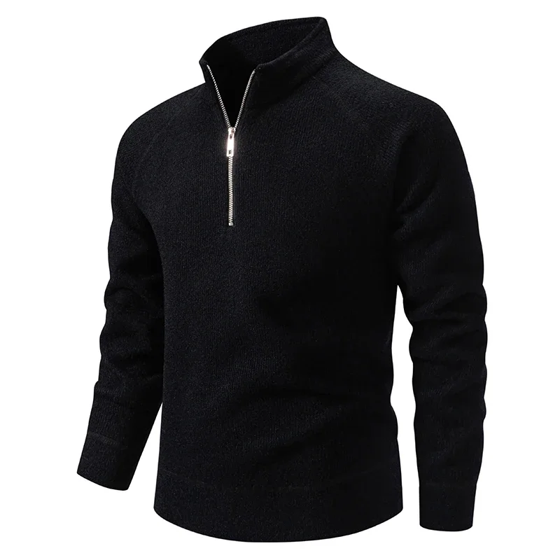 Pull tricoté à col montant pour homme, couleur unie, épais, demi-fermeture éclair, chaud, intelligent, décontracté, mode automne hiver