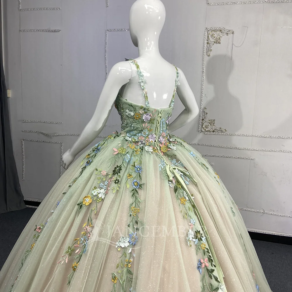 Wykwintne Zielone Sukienki Quinceanera 2025 Błyszcząca Koronka Cienkie Ramiączka Księżniczka Sukienka Urodzinowa Vestido De 15 Anos Szyte na Miarę