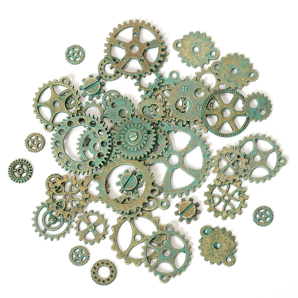 50g 100g Mixed Antique Green Steampunk Cogs Gears Charms DIY Pendant Charms Jewelry Making DIY Vintage Bracelets Metal Craft