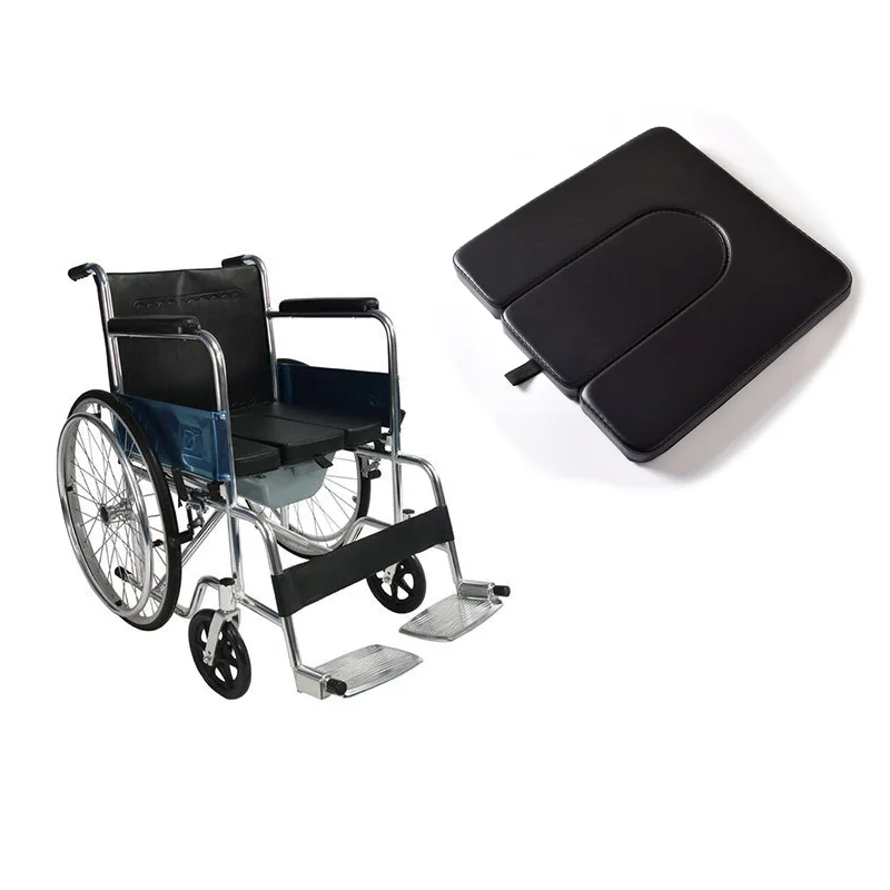 U‑Shape Wheelchair Commode Seat Cushion Removable Leather Toilet Opening Pad for Elderly Disabled Care