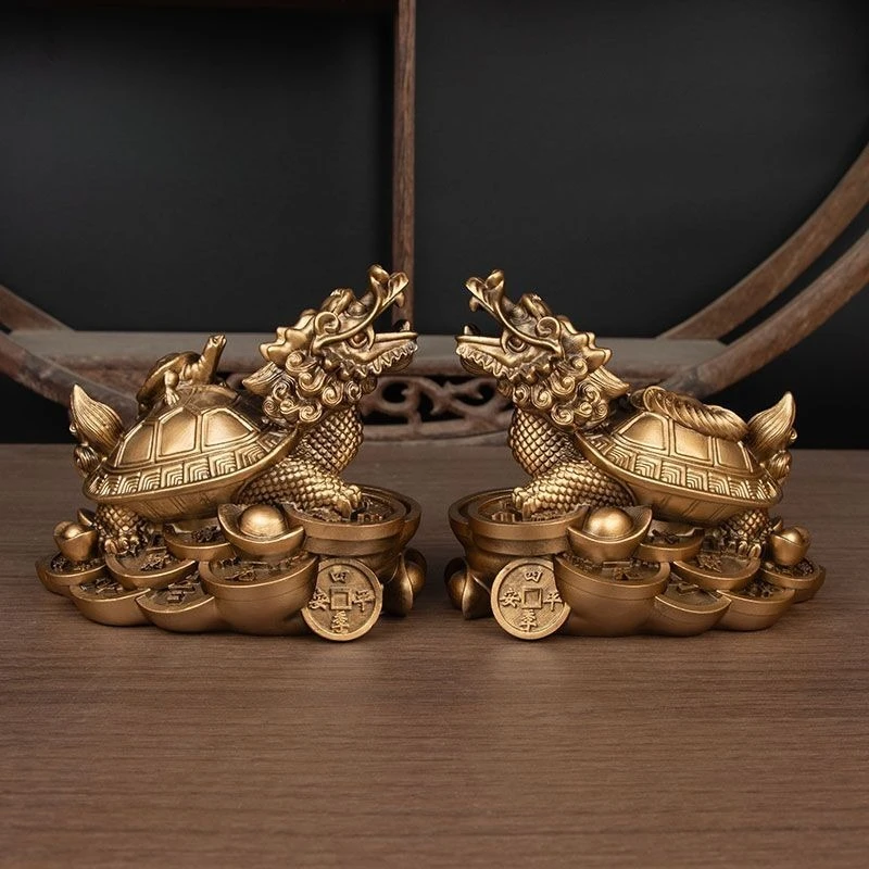 1Pair of Dragon Turtle Attracting Wealth Ornaments Headed Turtles Mythical Creature Artwork for The Office