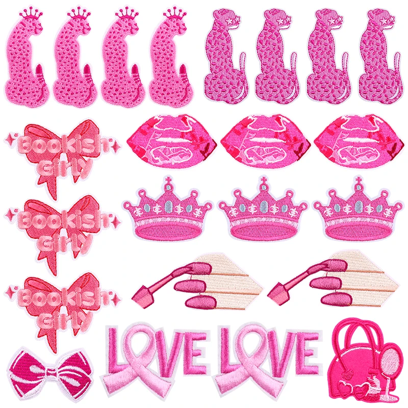 10 unids/lote corona de amor rosa parches para planchar para ropa parche termoadhesivo leopardo librero chica parches bordados para ropa