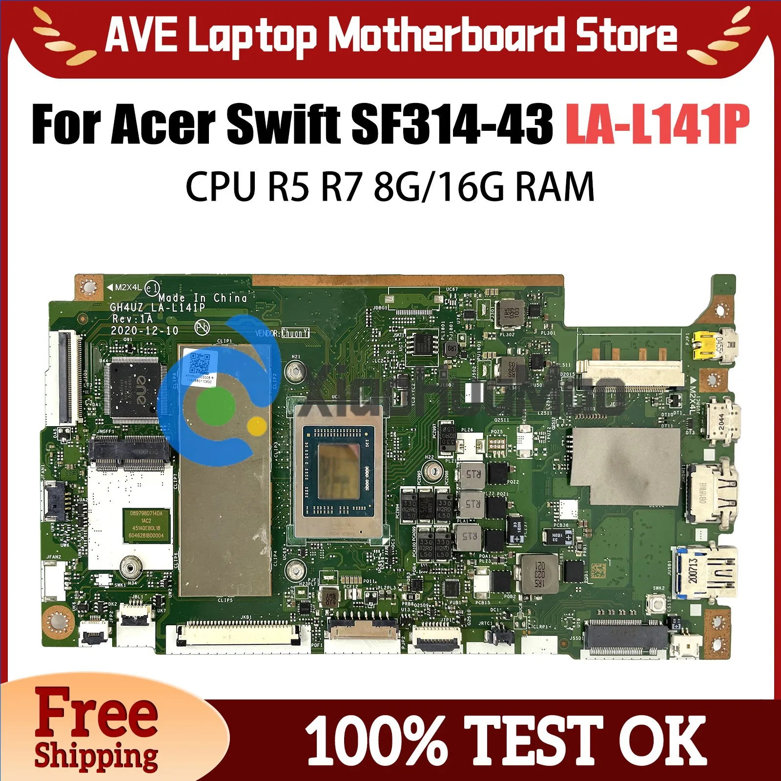 

NB.AB211.006 GH4UZ LA-L141P Mainboard For Acer Swift SF314-43 Laptop Motherboard With R5-5500U R7-5700U CPU 8GB/16GB RAM