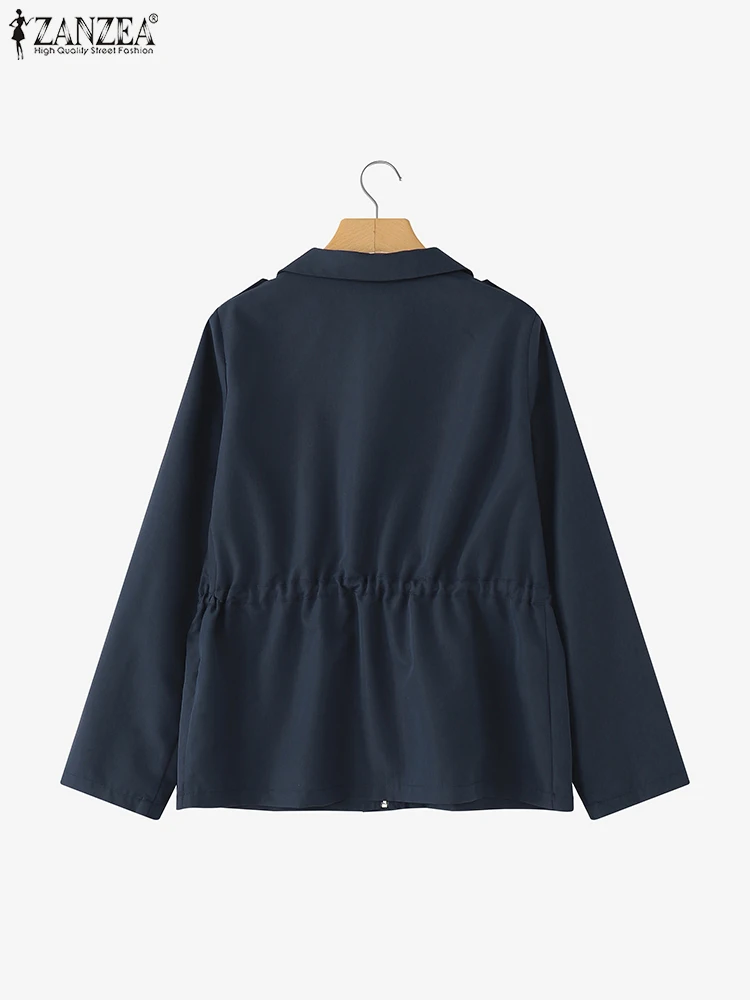 ZANZEA 2025 Autumn Long Sleeve Jackets Woman Casual Drawstring Waist Zip-Up Solid Color Outerwear Work Wear Cargo Fashion Coats