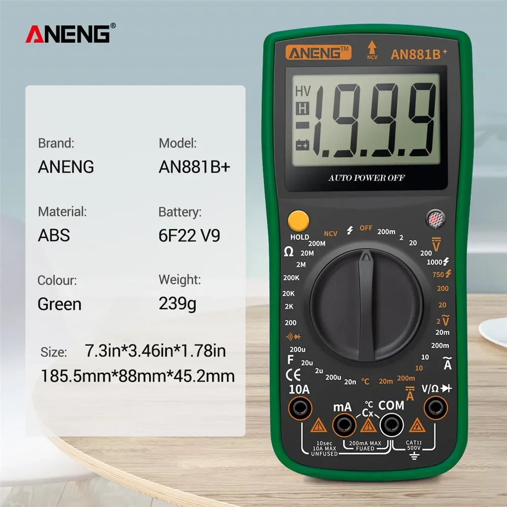 AN881B+ Digital Multimeter Tester True RmsTransistor Testers Manual High Precision Digitals Multimeter Tester AC DC Multi Meter