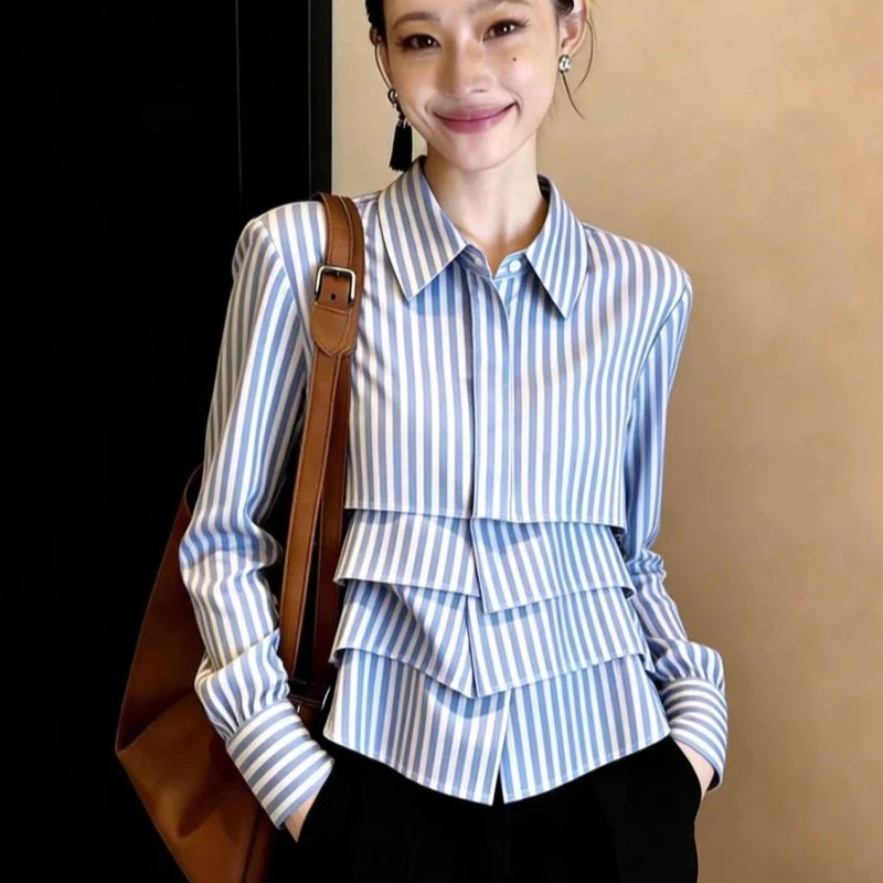 

Vintage Women's Blouses Casual Striped Shirts Fashion Loose Spring/Summer Clothing Long-sleeved Women Top
