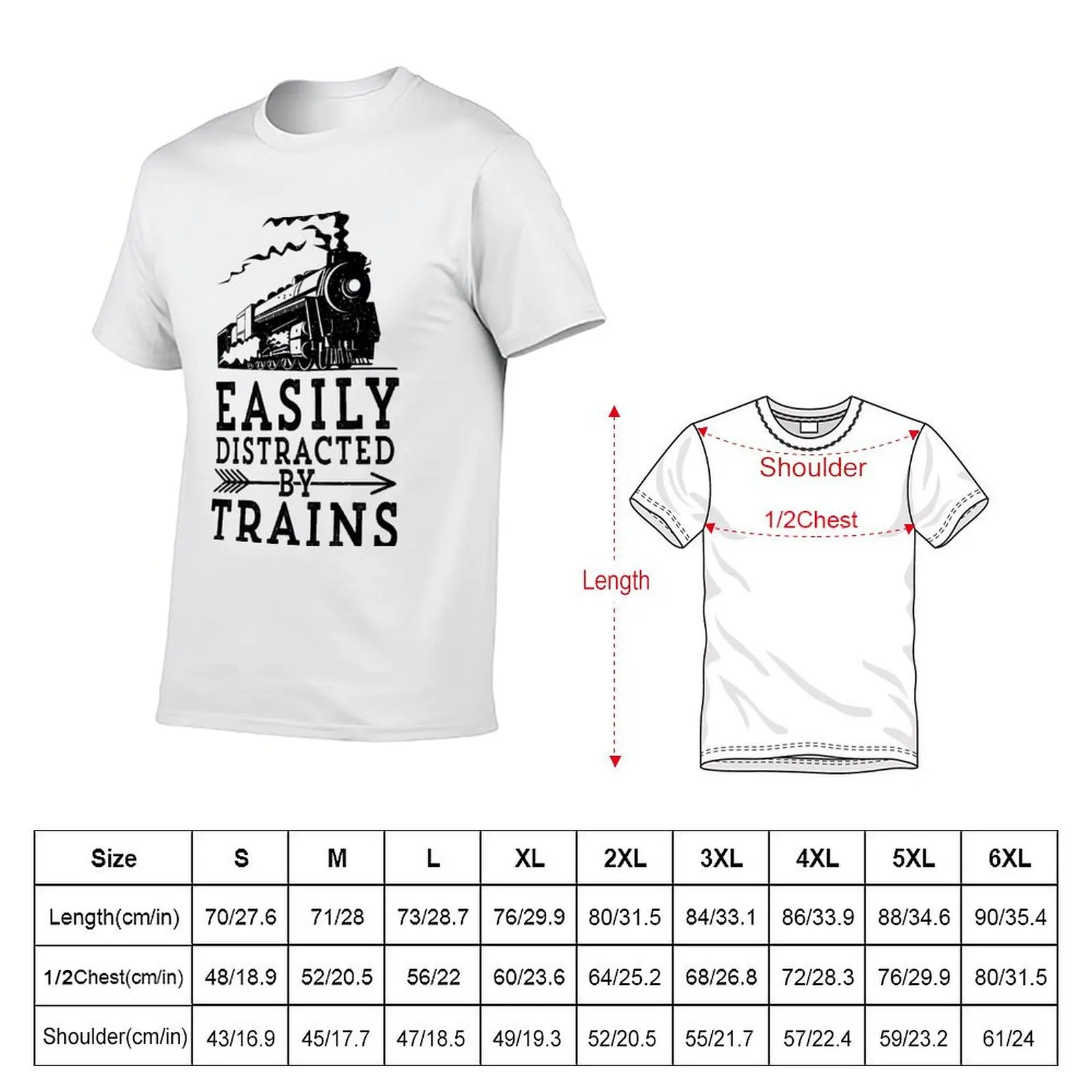 Steam Engine Locmotive Gift Easily Distracted By Trains T-Shirt Casual Daily Outfit T-Shirt