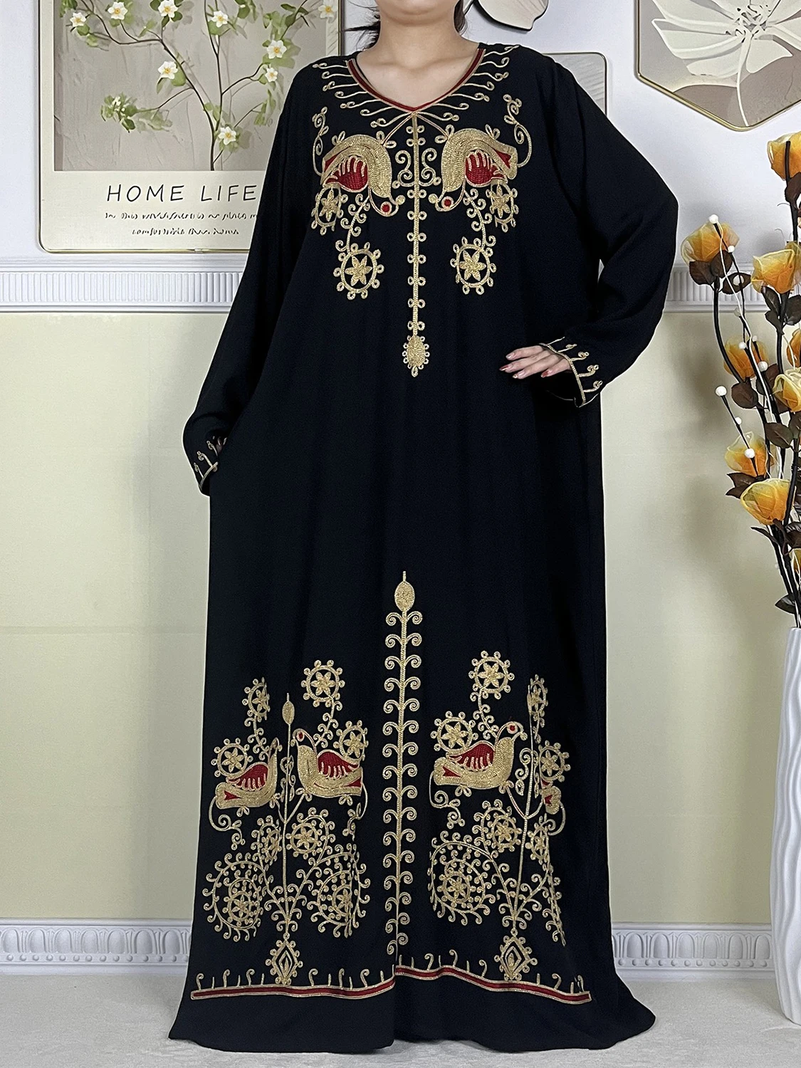 Abayas muçulmanas para mulheres vestido 2024 nova moda bordar algodão manga comprida solta femme africano islam mulher vestidos com cachecol