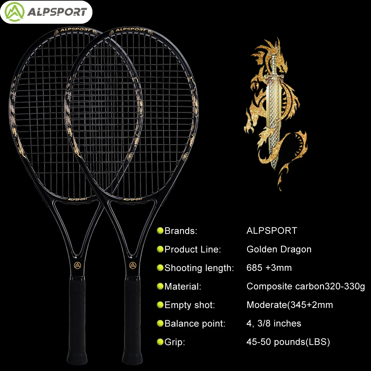 ALPSPORT JL 18K- Raquete de ténis T800- Raquete composta de fibra de carbono Raquete de ténis profissional com saco Original importada e personalizada Para treino ALP