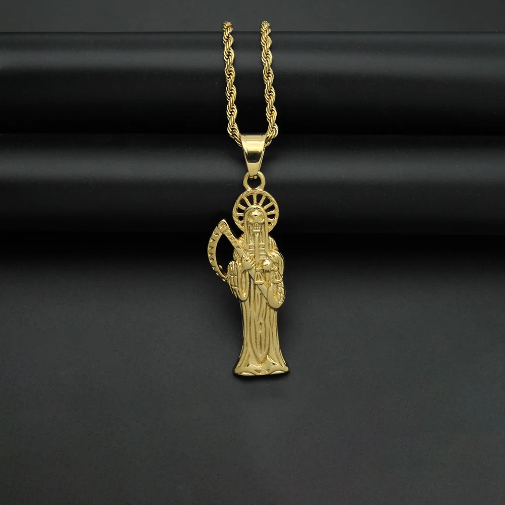 New Fashion Creative Scythe Death Skull Pendant Charming Men's Necklace Hip Hop Punk Accessories Party Gift Jewelry view 2