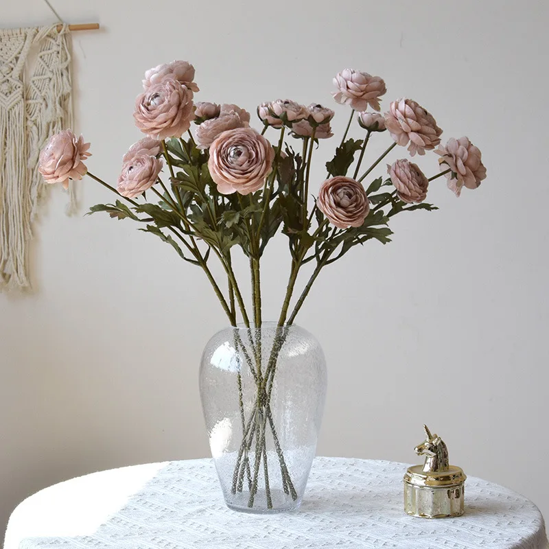 5 Stück Künstliche 3-Köpfige Herbst-Pfingstrosen Seidenblumen DIY Brautstrauß Hochzeitsdekoration Tautropfen-Lotus Heim-Party Tischdekoration Blumenschmuck – Detail 4