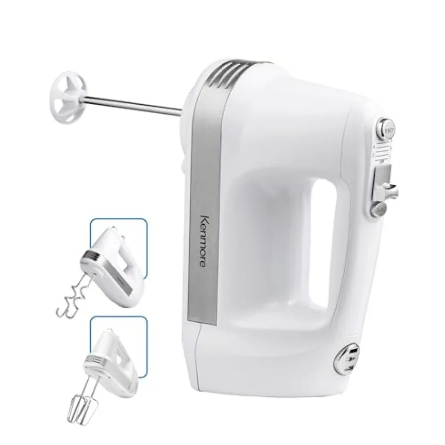 

Kenmore Electric Hand Mixer 5 Speed with Whisk Beater Dough Hooks Turbo Boost for Cake Mix Storage Case Electric Egg Beater Han