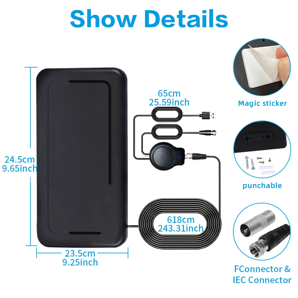 TV Antenna for Smart TV and Old TVs 80000m Signal Reception Waterproof Outdoor TV Antenna with Amplifier Digital HD Antenna