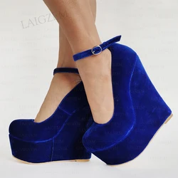 ZHIMA Women Pumps Velvet Platform Wedges High Heels Sandals Ladies Height Increase Party Prom Shoes Woman Big Size 41 42 50 52